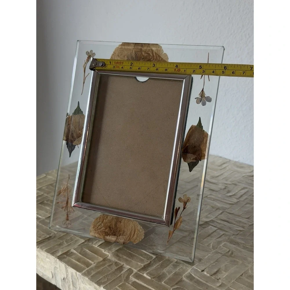 Glass Dried Pressed Flower Floral Photo Frame Clear/Silver Freestanding